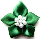 RB329 Bottle Green Satin 5 Petal Poinsettia with Pearl Beads - Ribbonmoon