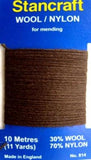 DARN08 Dark Brown Darning Mending Yarn 10 Metre Card. 30% Wool, 70% Nylon. - Ribbonmoon