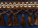 FT570 93mm Rich Brown, White and Gold Tassel Fringe on a Decorated Braid - Ribbonmoon