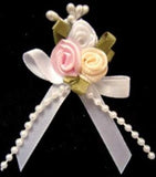 RB399 Satin Rose Bows with Ribbon and Pearl Trim Decoration