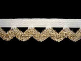 E053 14mm, Metallic Gold Ric Rac Braid on a White Elastic - Ribbonmoon