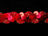 SQBRAID45 15mm Red Sequin Braid Trim with Iridescent Stitching - Ribbonmoon