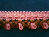 FT210 28mm Pink and Brown Braid Trim with a Short Tassel Fringe