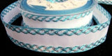 R6270 25mm White, Blue and Metallic Silver Woven Jacquard Ribbon