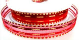 R7439 16mm Red-Burgundy-Metallic Gold Sheer-Stripe Ribbon,Berisfords