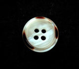 B17824 15mm Iridescent Pearlised White 4 Hole Button, Brown on the Rim - Ribbonmoon