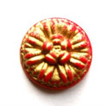 B5887 18mm Red Textured Shank Button with a Metallic Gold Paint - Ribbonmoon