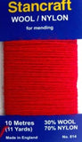 DARN07 Red Darning Mending Yarn 10 Metre Card. 30% Wool, 70% Nylon. - Ribbonmoon