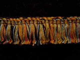 FT2027 24mm Marigold,Dull Gold,Cornflower Blue and Black Cut Ruched Fringing - Ribbonmoon