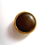 B12822 15mm Dark Brown Domed Centre Shank Button, Gold Metal Rim - Ribbonmoon