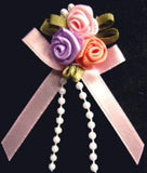 RB419 Pink Assorted Satin Rose Bow Buds with Ribbon and Pearl Bead Trim Decoration