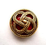 B14893 18mm Gilded Antique Gold and Red Shank Button - Ribbonmoon