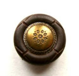 B9969 18mm Brass Shank Button with a Brown Leather Effect Rim - Ribbonmoon