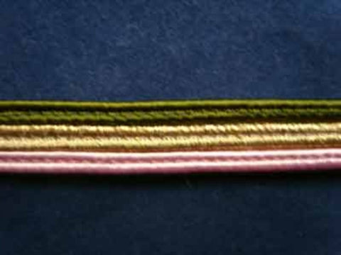 FT1243 11mm Metallic Gold, Rose Pink and Cypress Green Corded Braid - Ribbonmoon