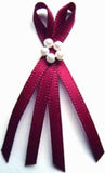 RB275 3mm Wine Double Satin Ribbon Bow with Pearls.