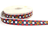 R0305 16mm Thick Acrylic Tape Ribbon, Check and Flower Design