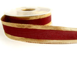 R0399 25mm Burgundy Polyester Ribbon with Metallic Gold Borders