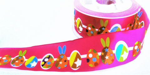 R0414 40mm Pink Based Easter Themed Printed Taffeta Ribbon, Berisfords