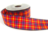R1026 40mm Red, Purple and Yellow Plaid Check Ribbon with Wired Borders