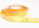 R1081 16mm Deep Yellow and White Polyester Gingham Ribbon