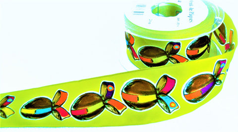 R1204 40mm Green Based Easter Theme Printed Taffeta Ribbon, Berisfords