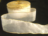 R1307 37mm White Super Sheer Ribbon with Metallic Gold Borders
