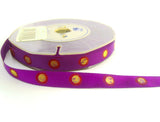 R1341 10mm Purple Satin Ribbon with a Metallic Gold and Russet Print