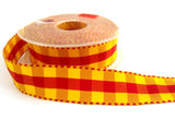 R1528 25mm Yellow and Red Gingham Ribbon with Banded Satin Borders