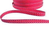 R1759 7mm Red Woven Ribbon with Navy-White Stitch Edges, Berisfords