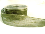 R2060 36mm Khaki Green Feather Sheer Ribbon. Wire Edge, Berisfords