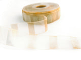 R2124 26mm Pearl Sheer Ribbon with a Bronze and Silver Banded Print