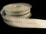 R2159 25mm White Satin and Metallic Silver Shot and Striped Ribbon