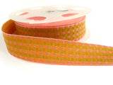 R3213 23mm Pink, Peach and Lime Green Woven Jacquard Check Ribbon