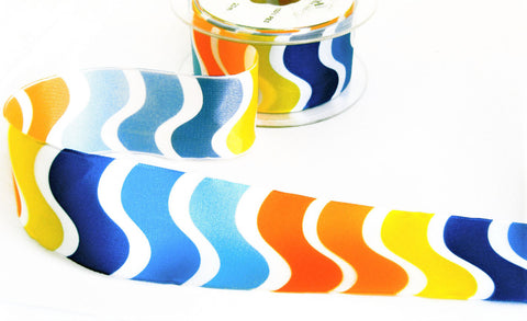 R5007 40mm Multi-Coloured Vagues Design Taffeta Ribbon by Berisfords