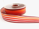 R5530 25mm Sheer Ribbon with Burgundy, Oranges and Red Stripes