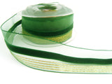 R5965 36mm Green and Metallic Gold Sheer Ribbon, 8mm Velvet Stripe