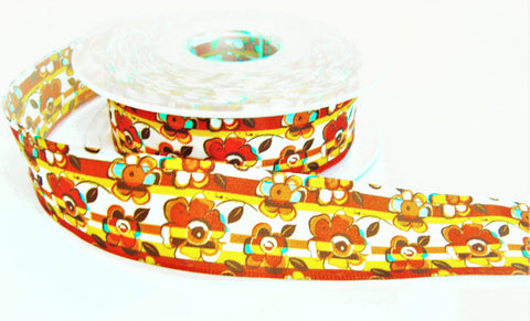 R6200 27mm Mixed Colour Flowery Printed Taffeta Ribbon by Berisfords