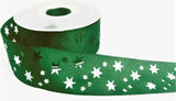 R7489 40mm Forest Green Star Shape Punched Taffeta Ribbon by Berisfords