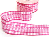 R7954 40mm Pink-White Silk Stitch Gingham Check Ribbon by Berisfords