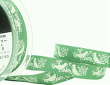 R8719 15mm Green Rustic Taffeta Christmas Dove Ribbon by Berisfords