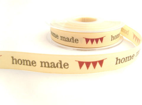 R8736 15mm Natural Rustic Taffeta Printed Ribbon "home made" by Berisfords