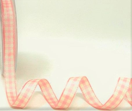 R9151 10mm Pink and Ivory Natural Gingham Ribbon by Berisfords
