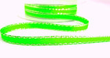 R9401 7mm Fluorescent Green Double Face Satin Ribbon, Metallic Silver Edge