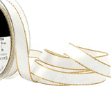 15mm Metallic Edge Satin Ribbon | Berisfords Ribbons | White & Gold