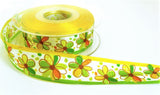 R9700 25mm Yellow-Greens-Orange Flowery Print Ribbon by Berisfords