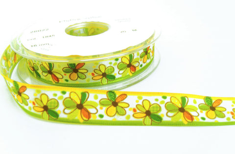 R9701 17mm Yellow-Greens-Orange Flowery Print Ribbon by Berisfords