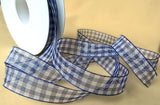 15mm royal blue and white sheer gingham ribbon on spool by Berisfords