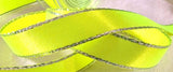 15mm fluorescent yellow satin ribbon with silver metallic borders