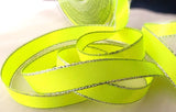 15mm fluorescent yellow ribbon with silver metallic borders