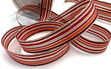 burgundy, orange and gold, sheer, metallic and solid striped 16mm wide ribbon